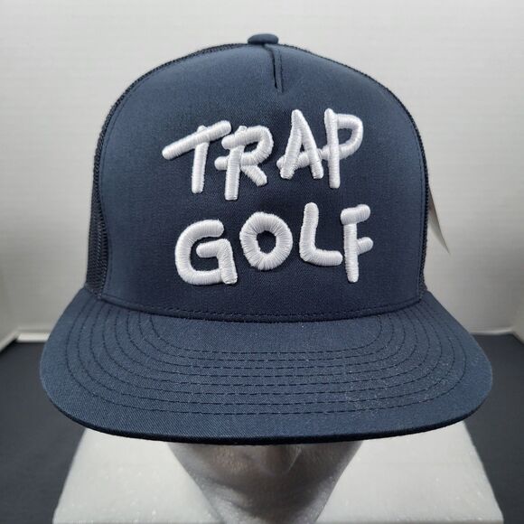 Trap Golf Embroidered Snapback Hat Navy Blue Trucker Mesh NWT - Picture 2 of 12